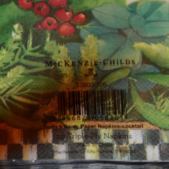 RARE SEALED MACKENZIE CHILDS DECOUPAGE CRAFT ART HOLLY & BERRY COCKTAIL NAPKINS - Picture 7 of 7
